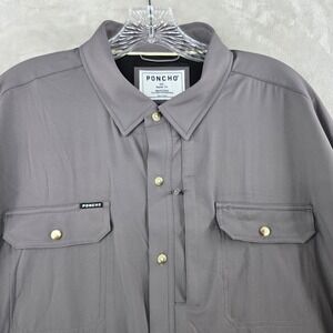 Poncho Outdoors Fishing Shirt Mens 2XL Gray Long Sleeve Magnetic Pockets Regular